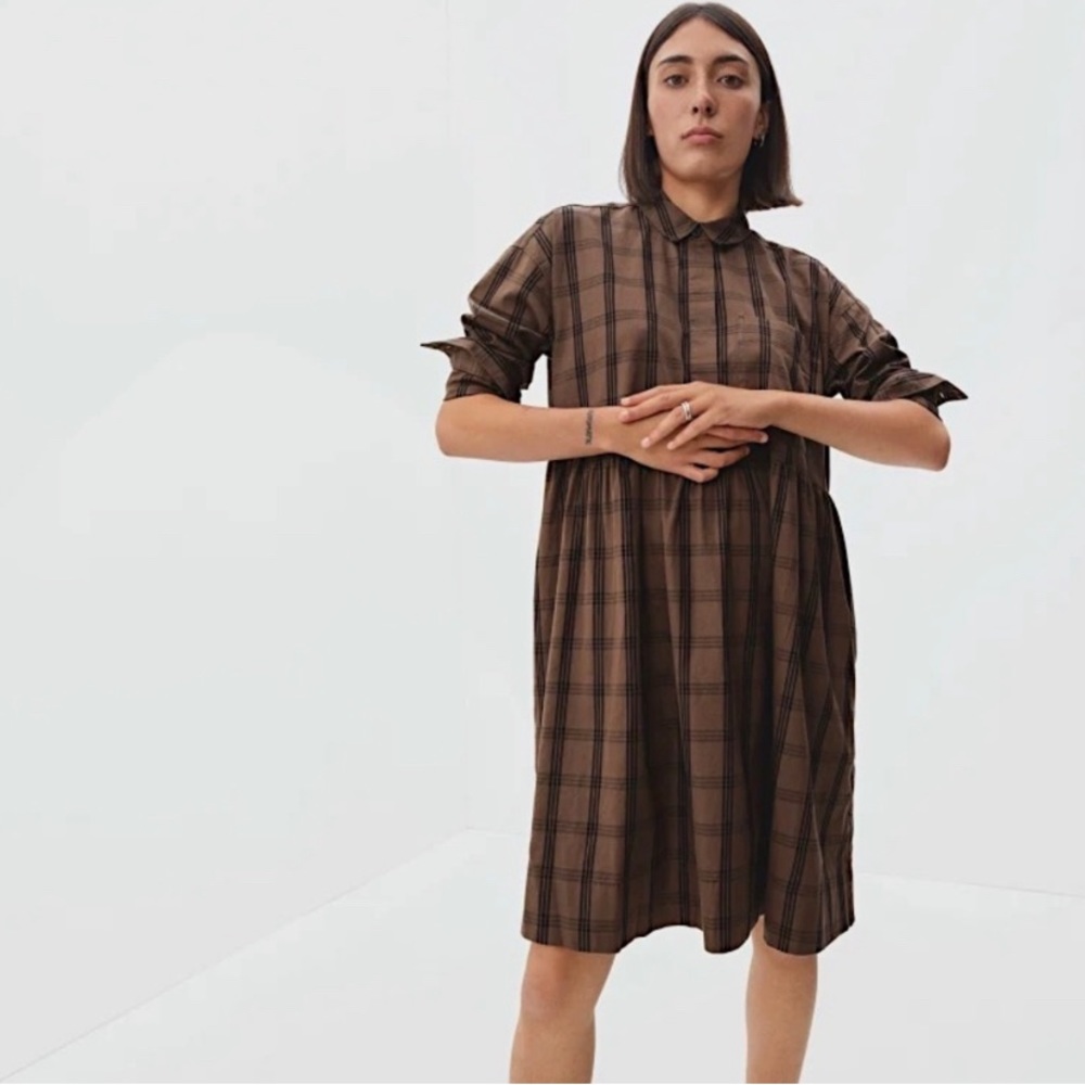 NWT Everlane Field Dress size L mocha plaid
